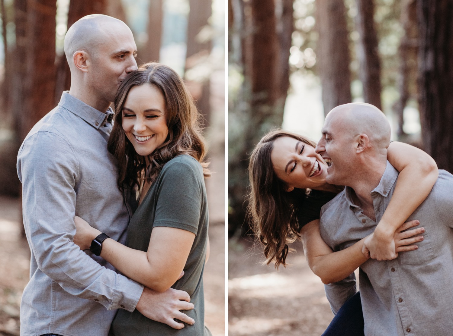 Couples playfully kiss each other on their Golden Gate Park couple photoshoot.