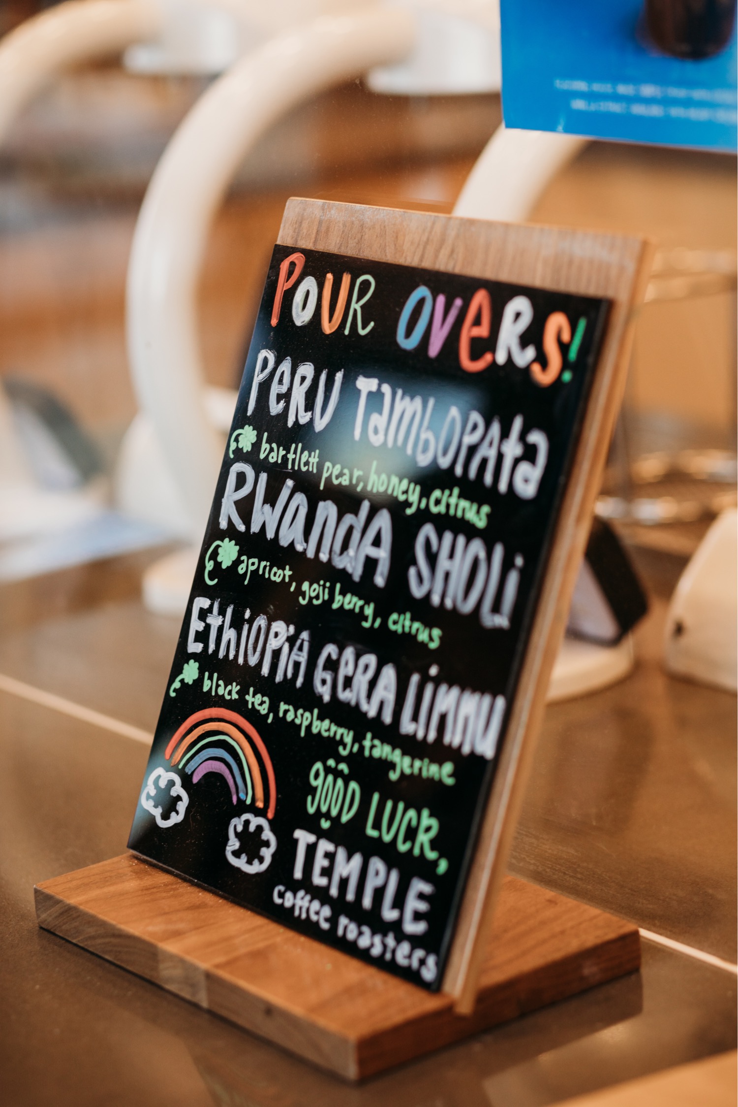 Sign describing the types of coffee sold in the coffee shop in Davis.