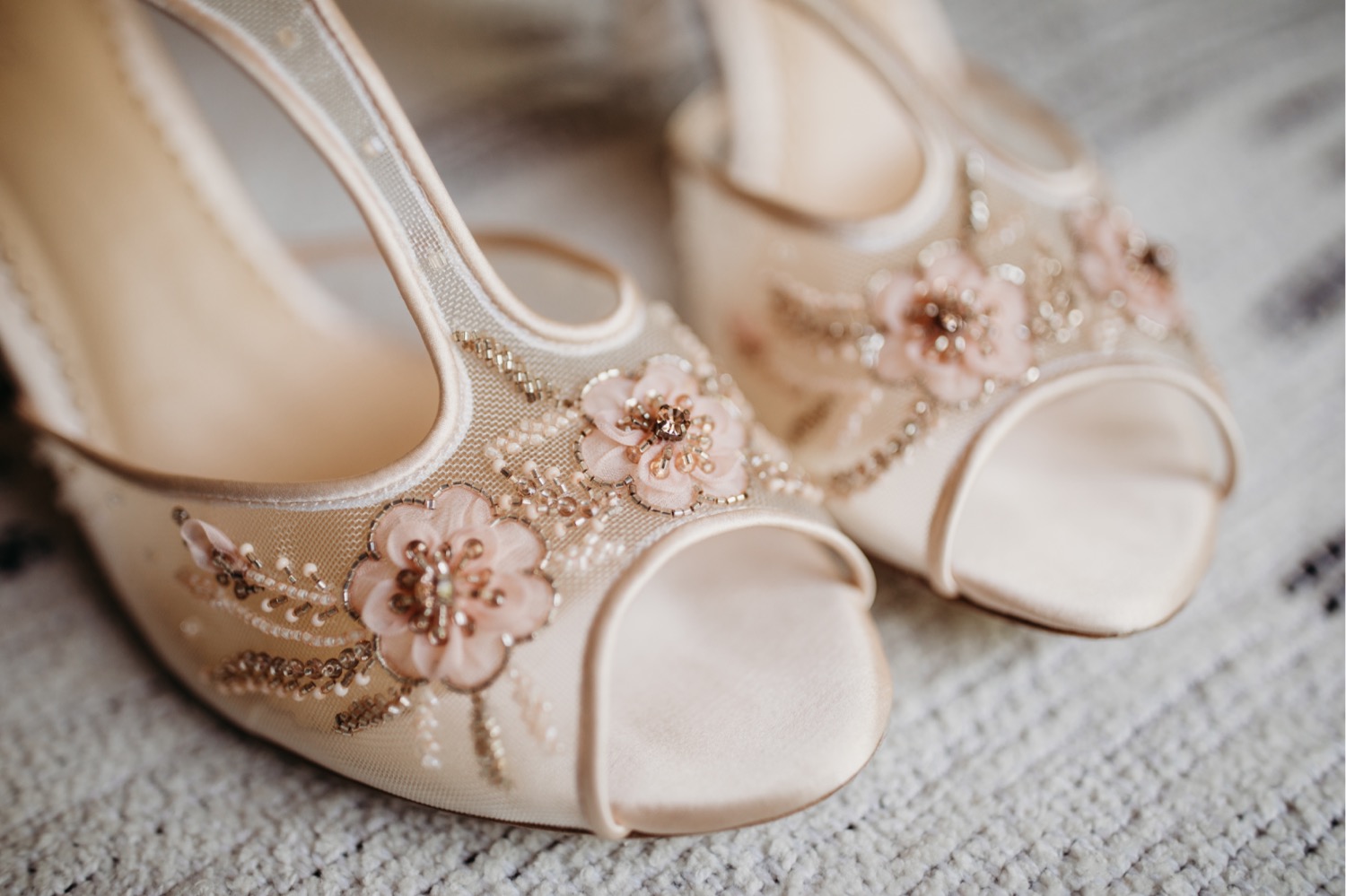 Champagne colored heels, wedding detail photography.