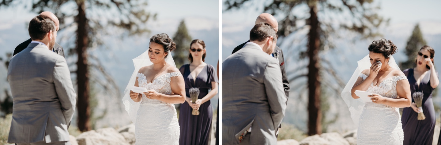 Bride says her vows during her Yosemite wedding