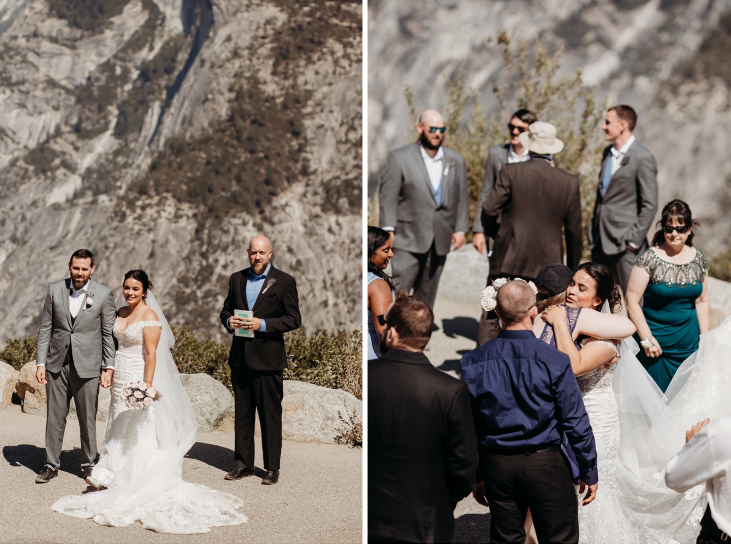 Bride and groom presented as husband and wife after they get married in Yosemite National Park