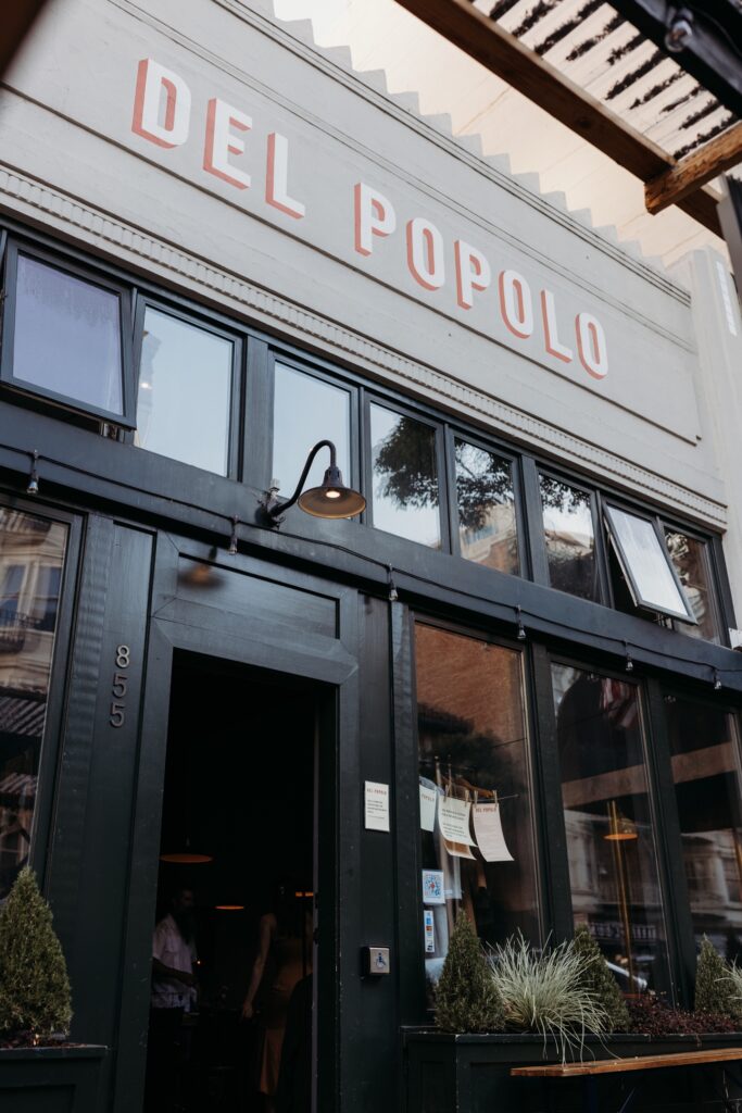 Exterior of Del Popolo restaurant in San Francisco, California. Photo by Liz Koston Photography.