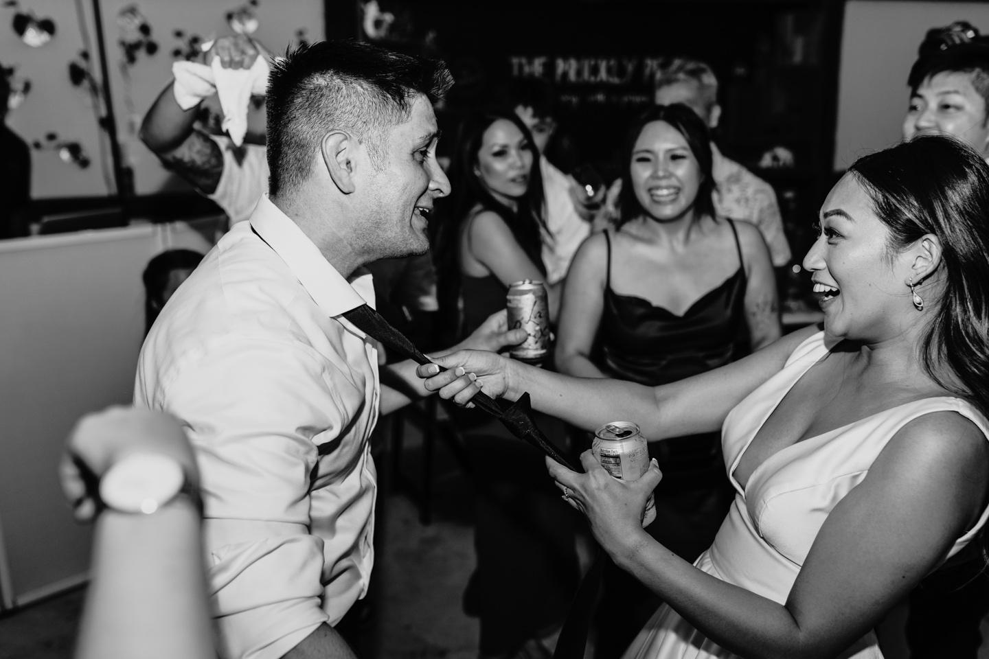 Bride and groom dancing together at their Prickly Pear wedding reception in Sacramento, CA.