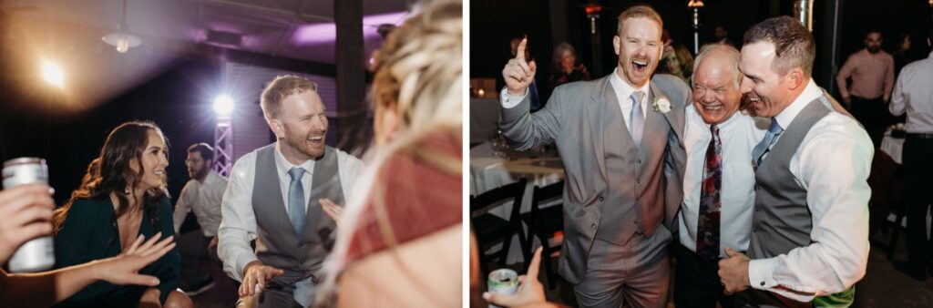 The groom dances with guests during his wedding reception at Helwig Winery. Liz Koston Photography.